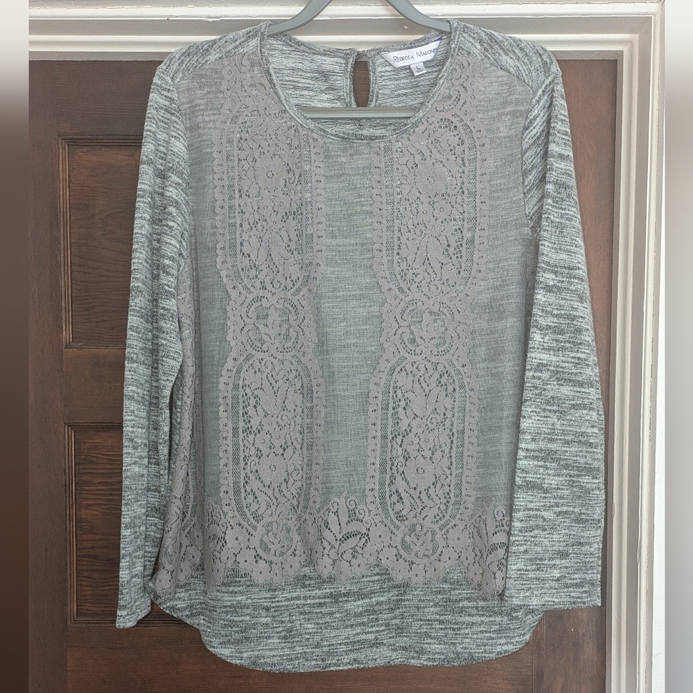 Gray Lace Detail long-sleeve Knit Top Women's Large